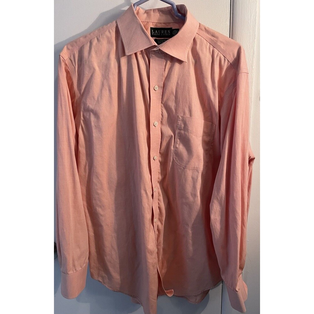 Ralph Lauren Shirt Size 17.5 Salmon Custom Fit No Iron LS Button Up